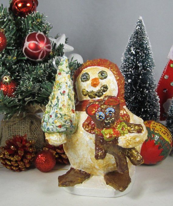 Bonhomme de neige, sculpture en papier mâché, 2 MODELES