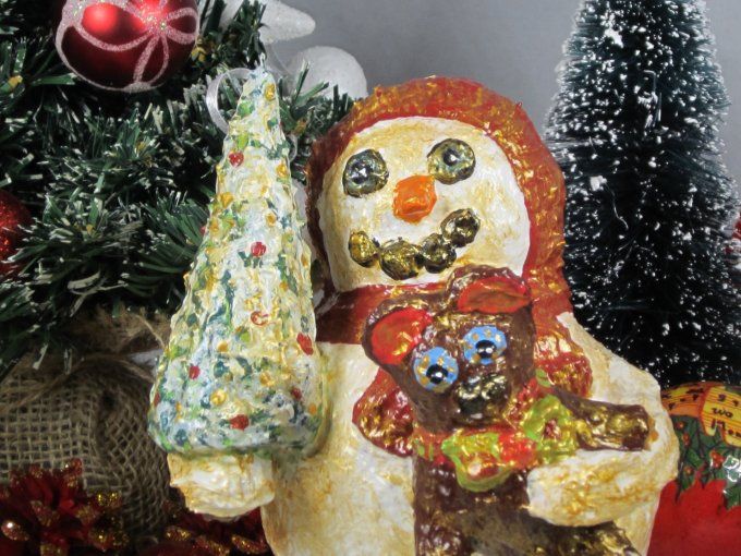 Bonhomme de neige, sculpture en papier mâché, 2 MODELES