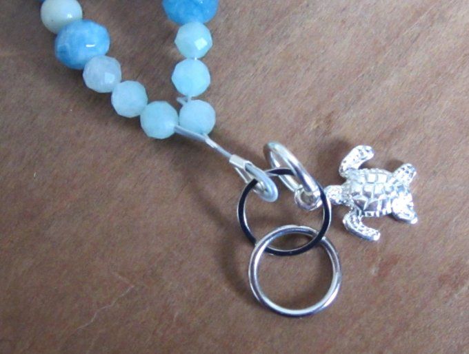 bracelet en perles naturelles Amazonite, breloque tortue