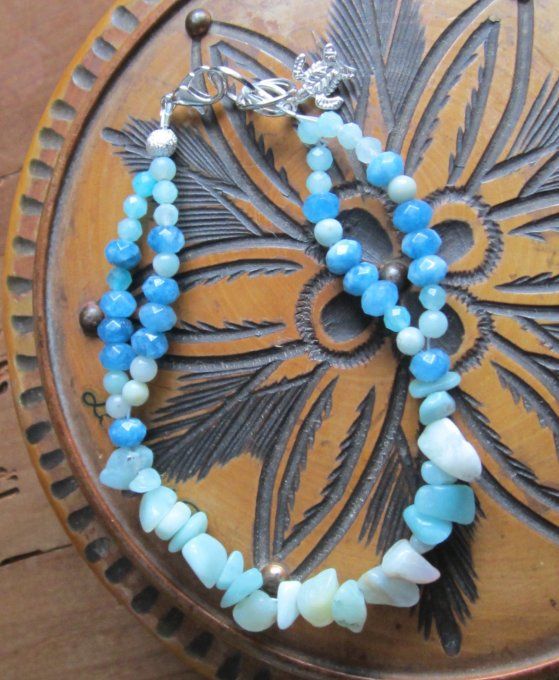 bracelet en perles naturelles Amazonite, breloque tortue