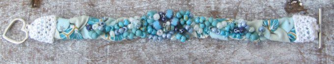 Bracelet textile avec perles brodées - Turquoise - Taille M