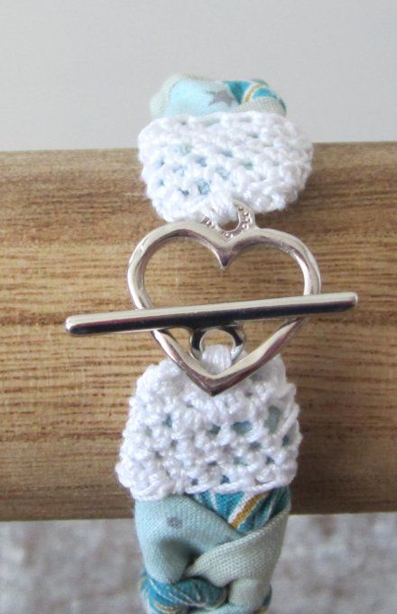 Bracelet textile avec perles brodées - Turquoise - Taille M