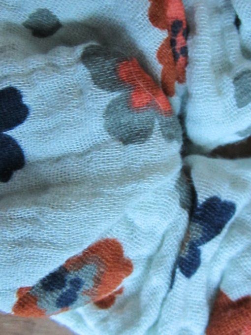 Chouchou - double gaze - Ton vert - Motif à grosses fleurs - Taille M