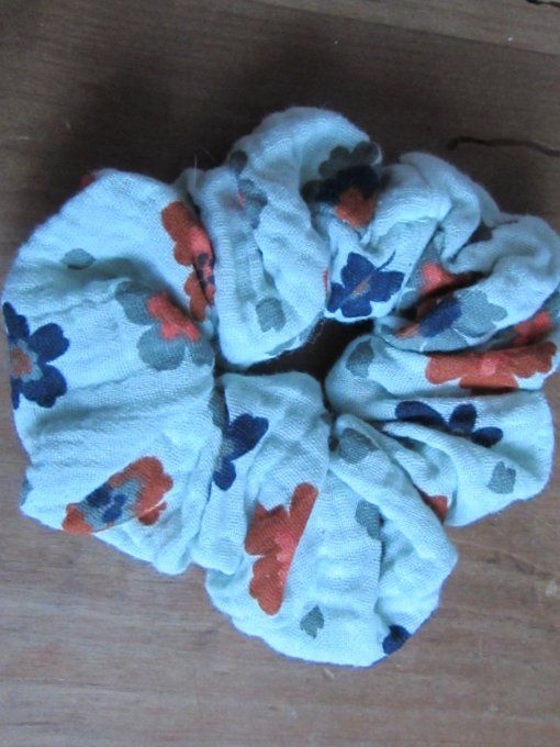 Chouchou - double gaze - Ton vert - Motif à grosses fleurs - Taille M