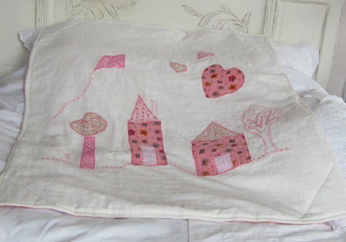 Couverture lin lavé/ double gaze -appliqué brodés