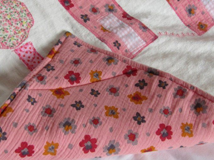 Couverture lin lavé/ double gaze -appliqué brodés
