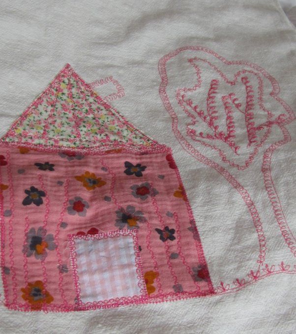 Couverture lin lavé/ double gaze -appliqué brodés