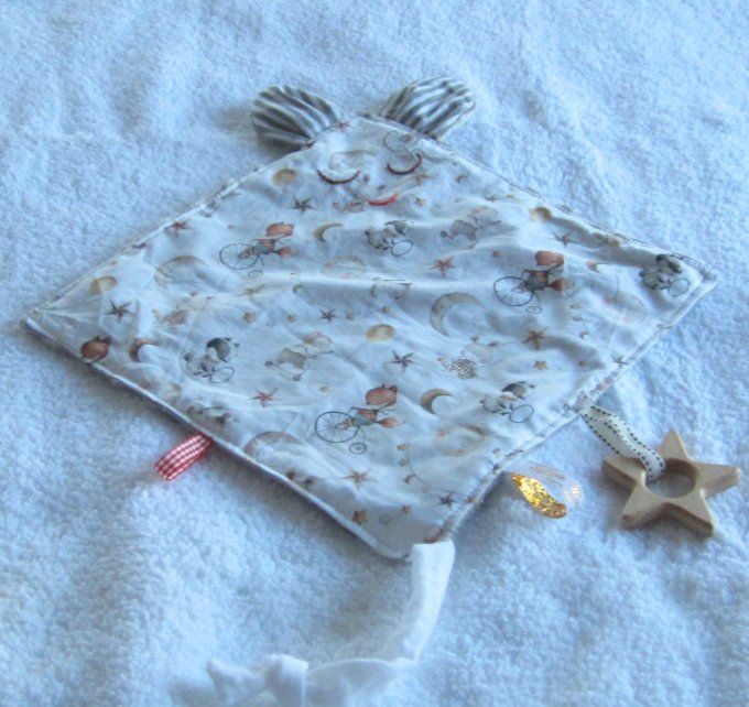 Doudou plat avec anneau de dentition- 2 modèles