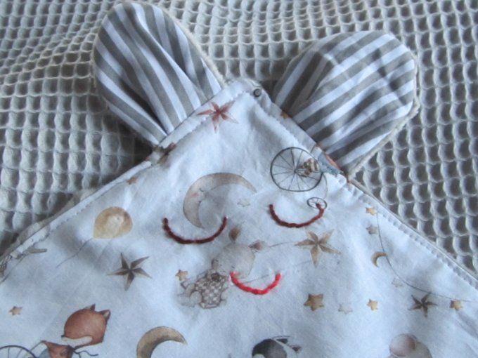 Doudou plat avec anneau de dentition ou hochet- 2 modèles