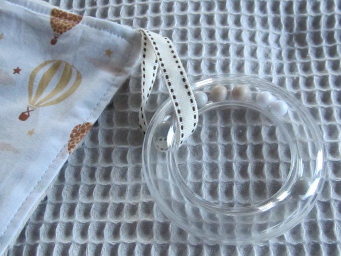 Doudou plat avec anneau de dentition ou hochet- 2 modèles