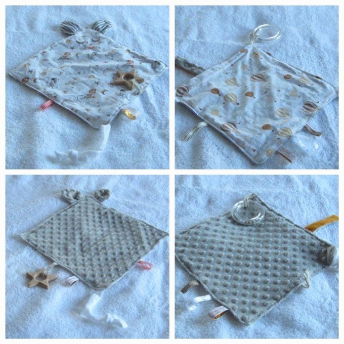 Doudou plat avec anneau de dentition- 2 modèles