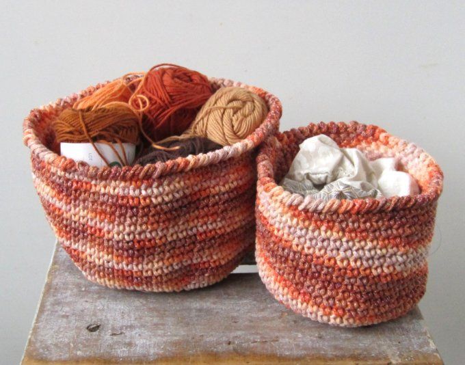 Ensemble de 2 corbeilles multicolores - L et M - 3 motifs  - Collection Terre d'automne