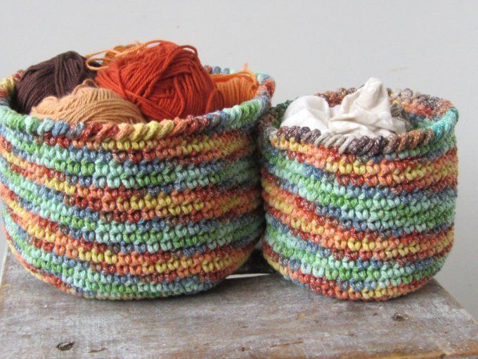 Ensemble de 2 corbeilles multicolores - L et M - 3 motifs  - Collection Terre d'automne