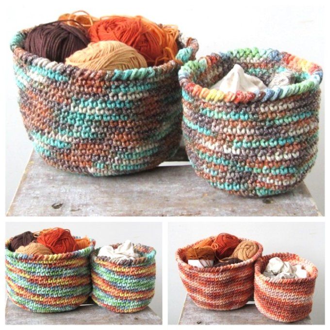 Ensemble de 2 corbeilles multicolores - L et M - 3 motifs  - Collection Terre d'automne