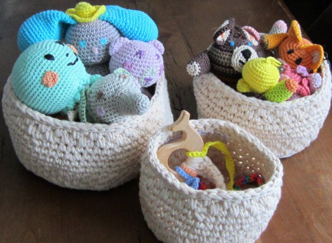 paniers au crochet, 3 tailles différentes