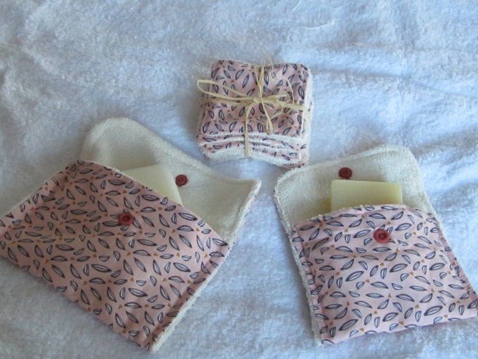 ensemble voyage : étui savon -étui shampoing solide -lingettes coton/ micro éponge bambou