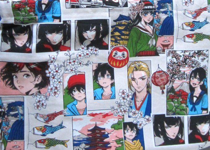 sac à dos à cordon coulissant- taille L - coton à motifs