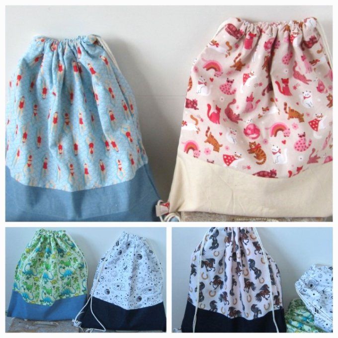 Sac à dos avec cordon coulissant  - taille M - coton à motifs