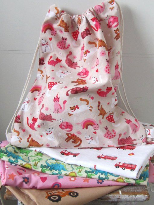 sac à dos à cordon coulissant - taille S- coton à motifs