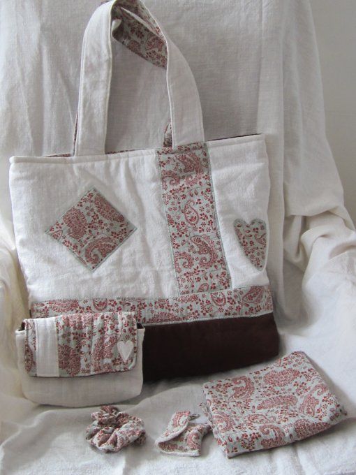 Ensemble sac Bohème - Sac, pochette, foulard, chouchou et porte-clés