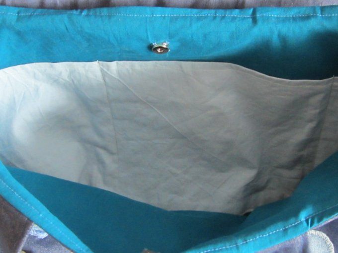 sac textile "Cœurs indigos" - peint à la main et appliqués brodés