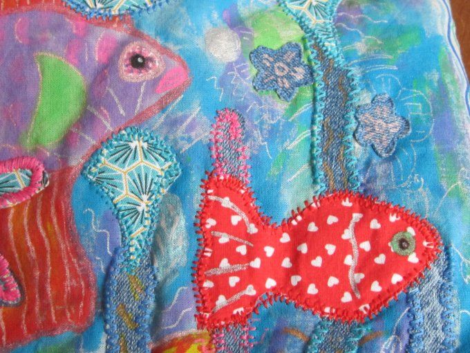 Sac textile "Océan" - peint à la main et appliqués brodés